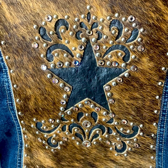 Beautifully designed Bling Jean Jacket with Cowhide detail - Picture 3 of 8